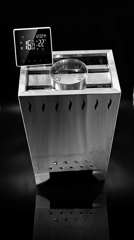 Generador de calor para sauna Vulcano de acero inoxidable con cortes de flama