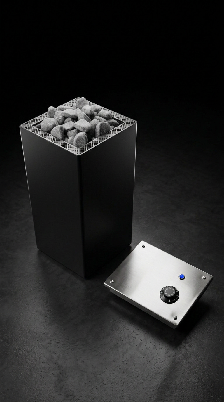 Generador de calor para sauna Eclipse negro mate con piedras volcánicas