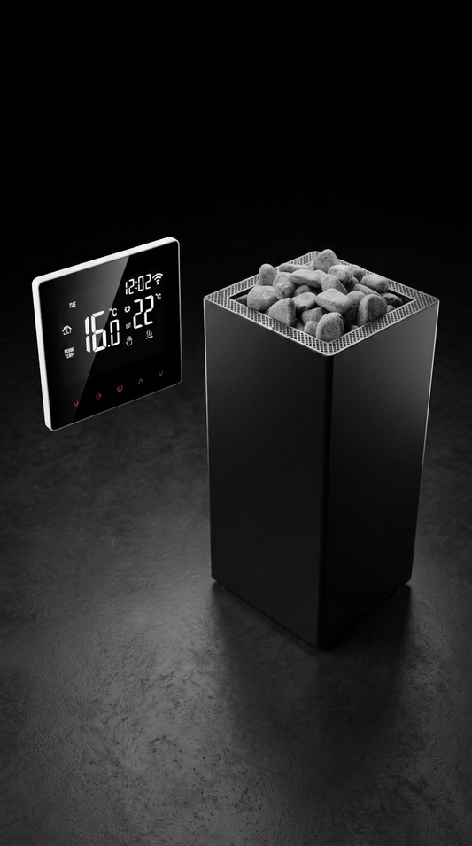 Generador de calor para sauna Eclipse negro mate con piedras volcánicas – vista 2