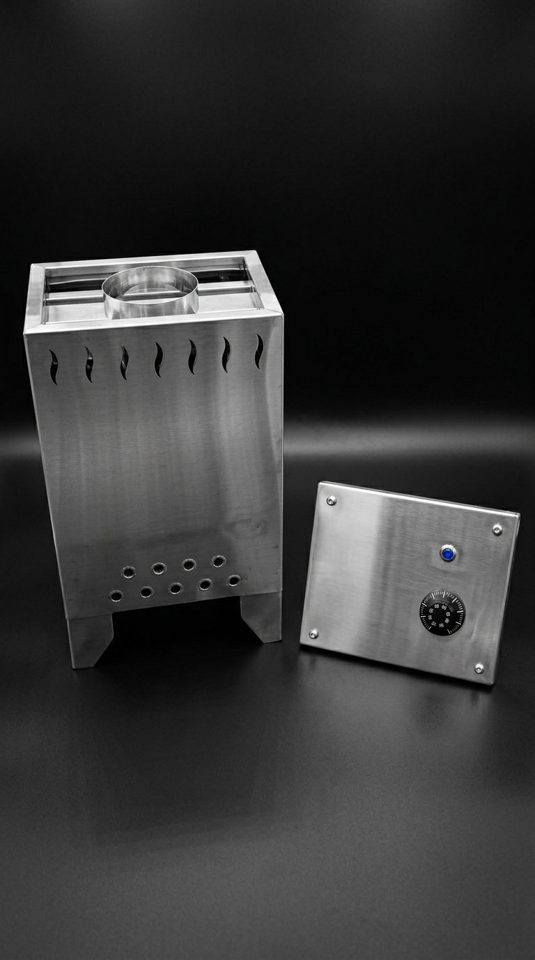 Generador de calor para sauna Vulcano de acero inoxidable con cortes de flama – vista 3